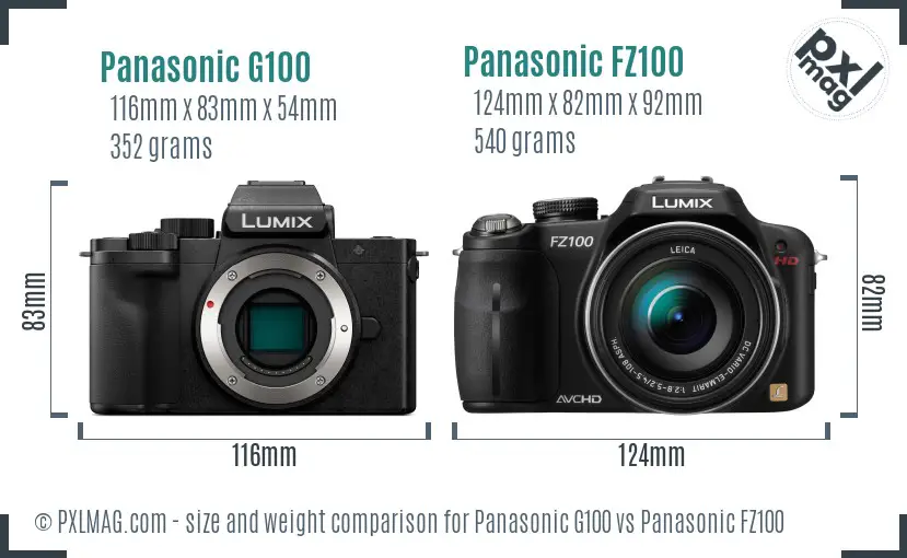 Panasonic G100 vs Panasonic FZ100 size comparison