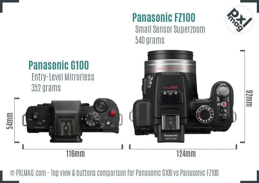 Panasonic G100 vs Panasonic FZ100 top view buttons comparison