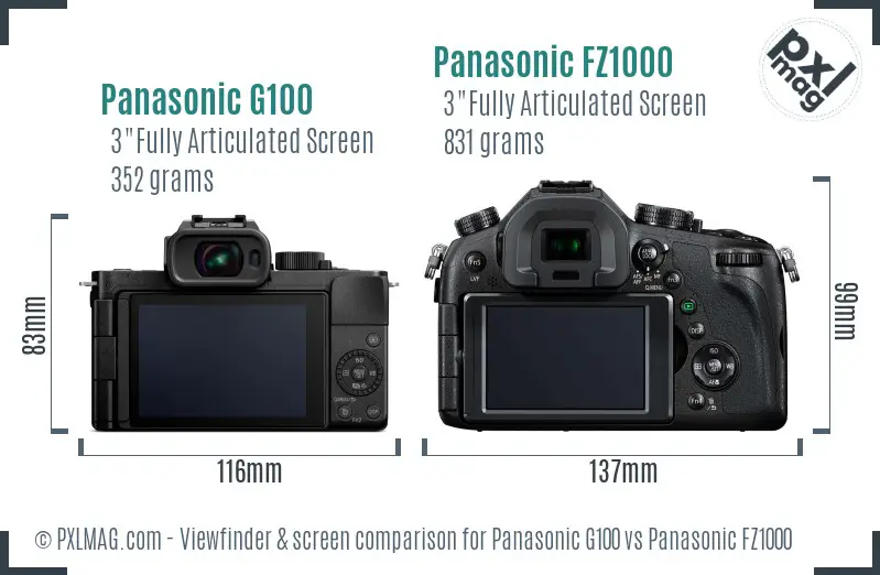 Panasonic G100 vs Panasonic FZ1000 Screen and Viewfinder comparison