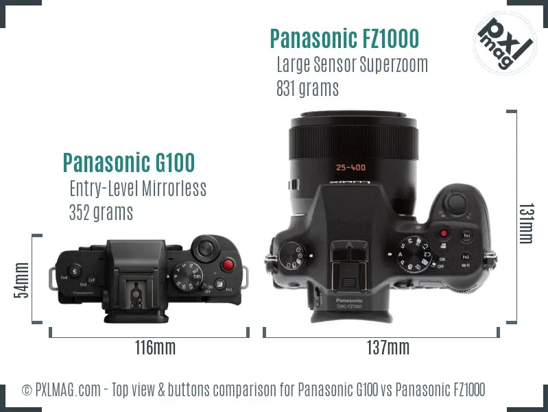 Panasonic G100 vs Panasonic FZ1000 top view buttons comparison