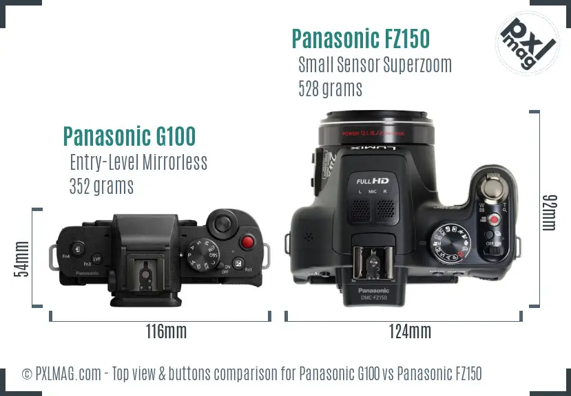 Panasonic G100 vs Panasonic FZ150 top view buttons comparison