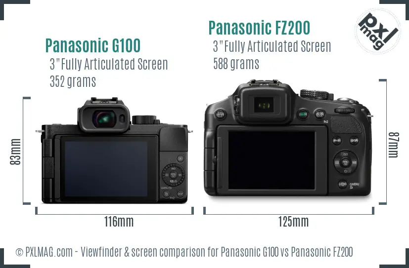 Panasonic G100 vs Panasonic FZ200 Screen and Viewfinder comparison