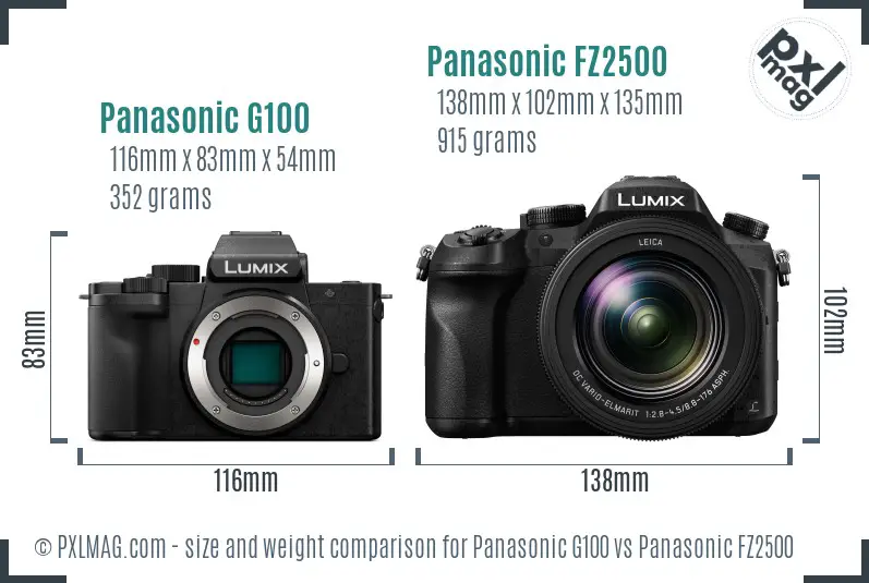 Panasonic G100 vs Panasonic FZ2500 size comparison