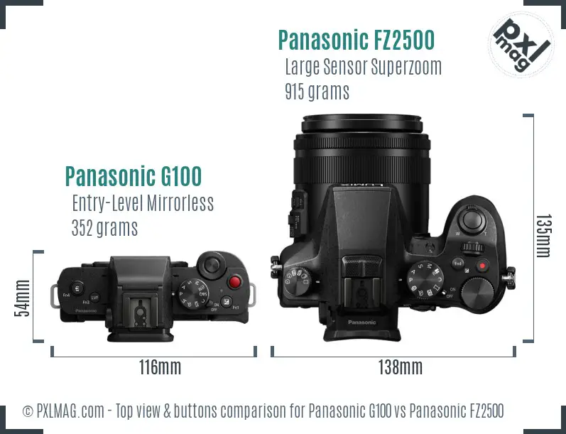 Panasonic G100 vs Panasonic FZ2500 top view buttons comparison