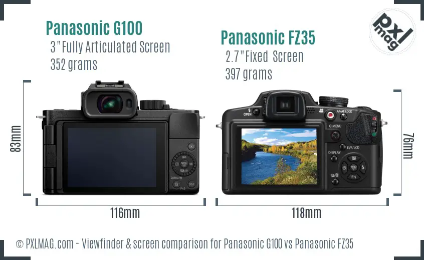 Panasonic G100 vs Panasonic FZ35 Screen and Viewfinder comparison