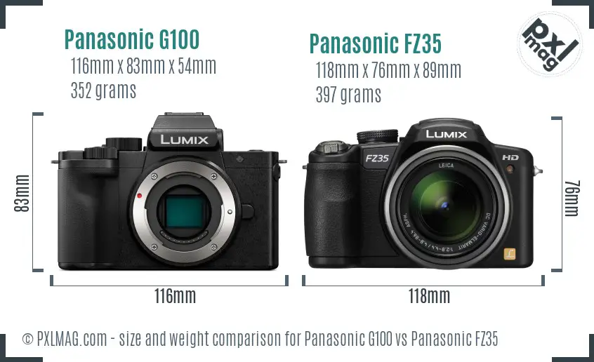 Panasonic G100 vs Panasonic FZ35 size comparison