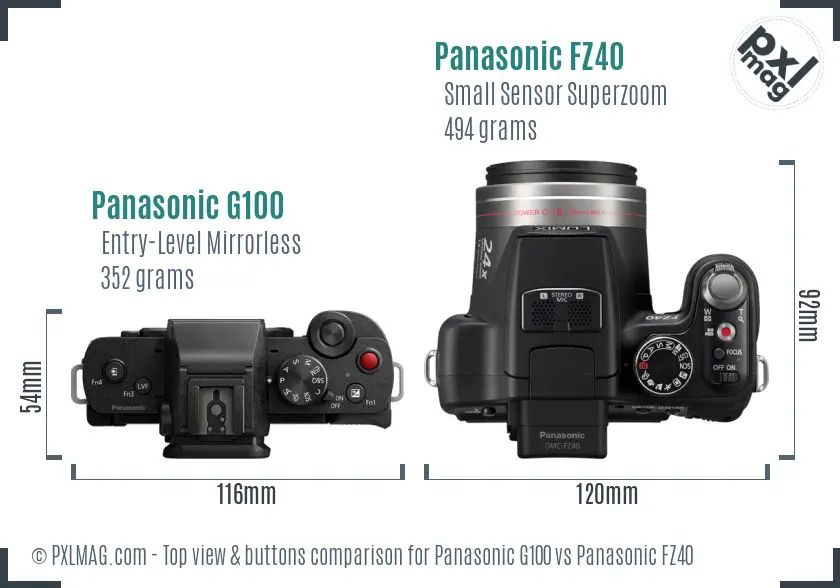 Panasonic G100 vs Panasonic FZ40 top view buttons comparison