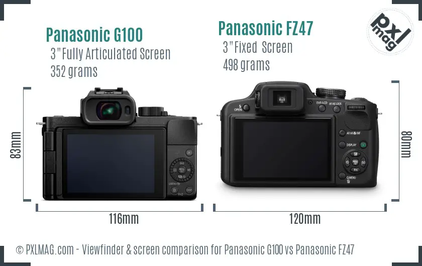 Panasonic G100 vs Panasonic FZ47 Screen and Viewfinder comparison
