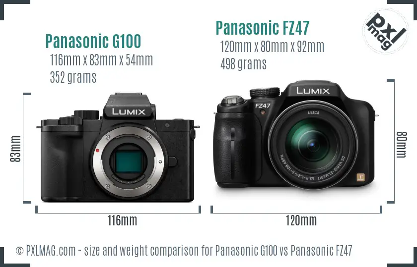 Panasonic G100 vs Panasonic FZ47 size comparison