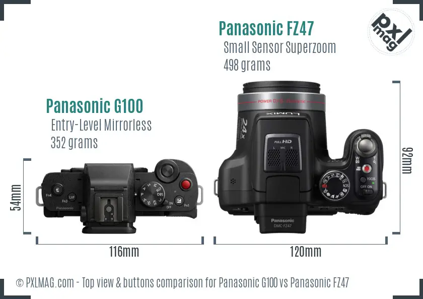 Panasonic G100 vs Panasonic FZ47 top view buttons comparison