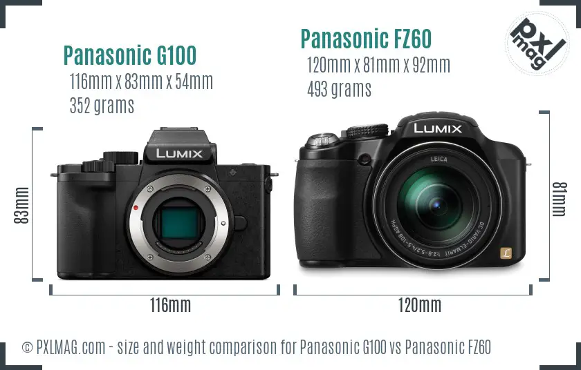 Panasonic G100 vs Panasonic FZ60 size comparison