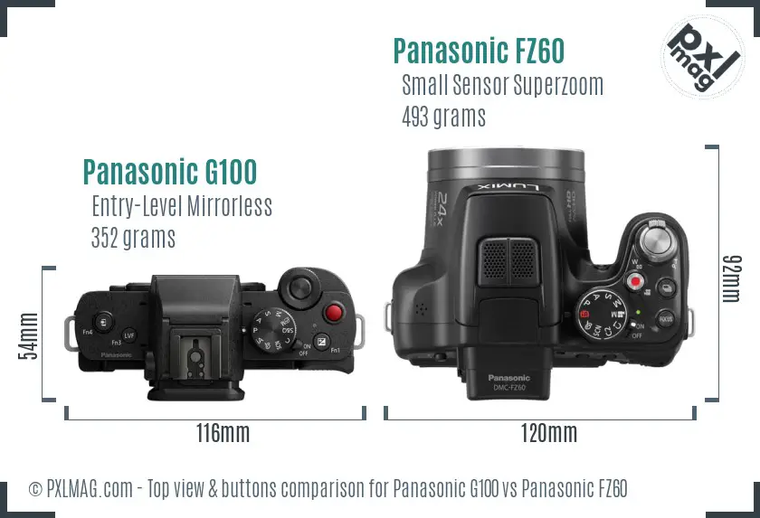 Panasonic G100 vs Panasonic FZ60 top view buttons comparison