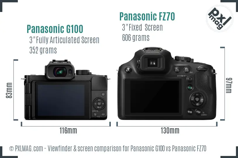 Panasonic G100 vs Panasonic FZ70 Screen and Viewfinder comparison