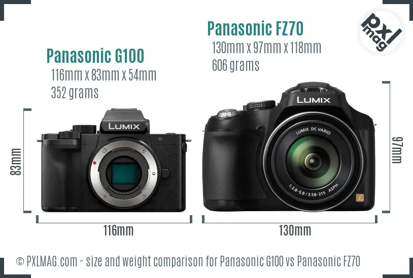 Panasonic G100 vs Panasonic FZ70 size comparison
