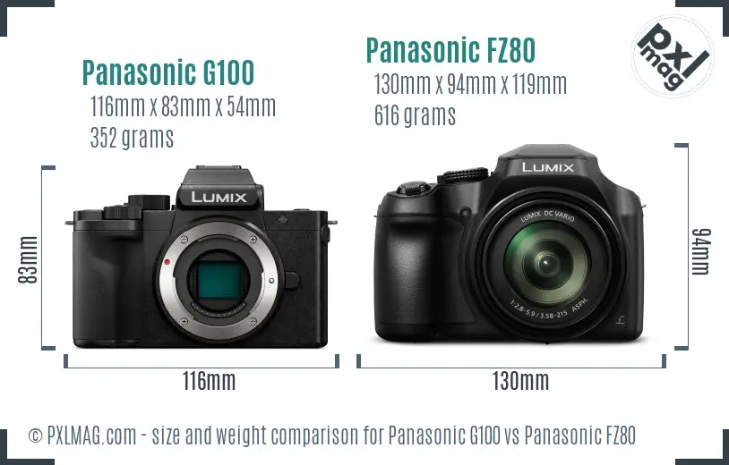 Panasonic G100 vs Panasonic FZ80 size comparison