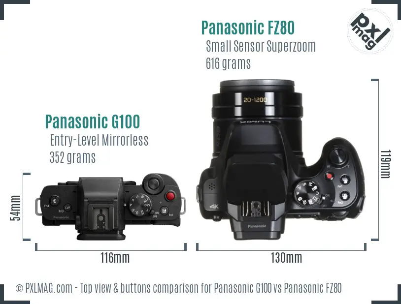 Panasonic G100 vs Panasonic FZ80 top view buttons comparison