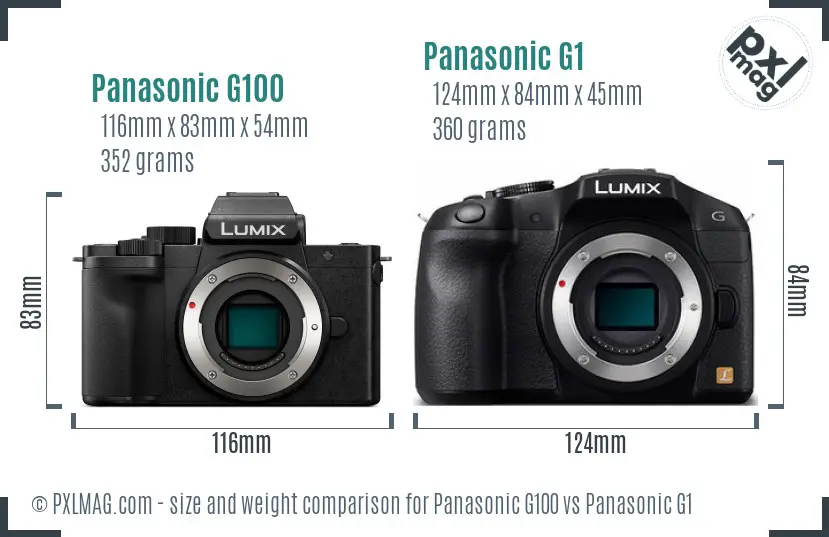 Panasonic G100 vs Panasonic G1 size comparison