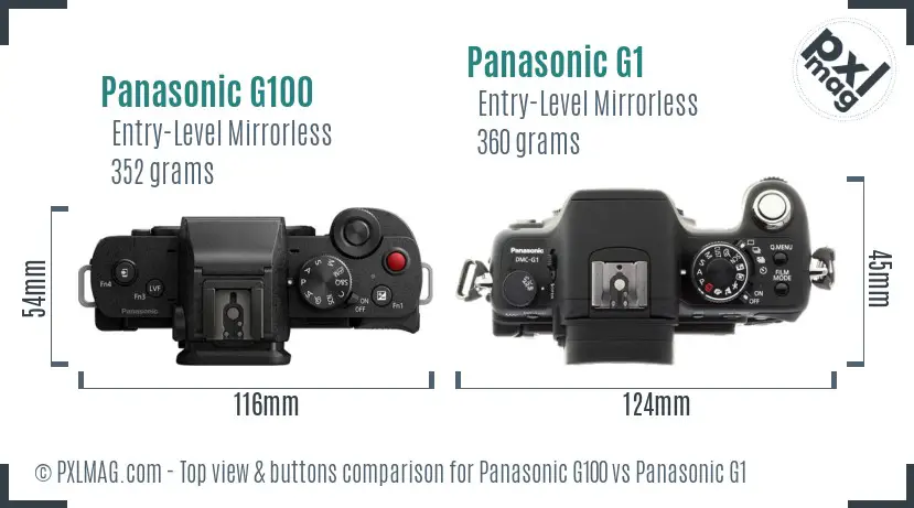 Panasonic G100 vs Panasonic G1 top view buttons comparison