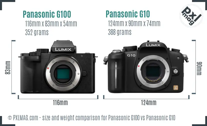 Panasonic G100 vs Panasonic G10 size comparison