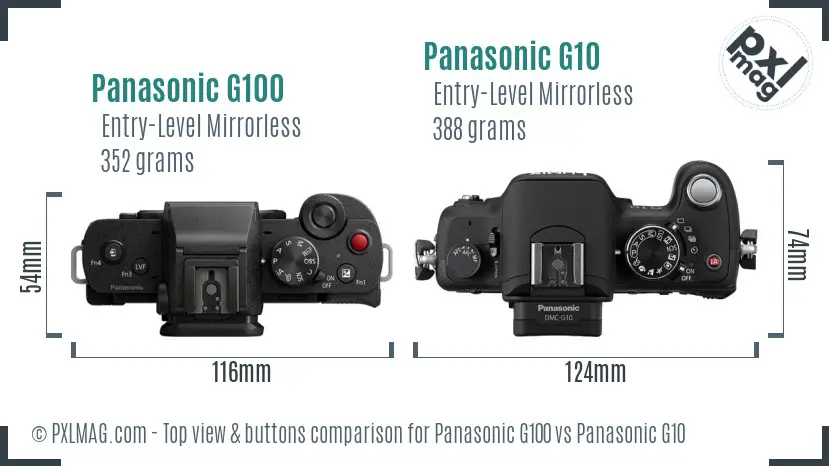 Panasonic G100 vs Panasonic G10 top view buttons comparison