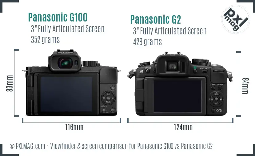 Panasonic G100 vs Panasonic G2 Screen and Viewfinder comparison