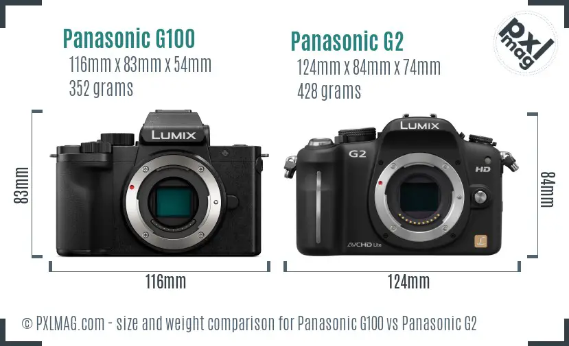 Panasonic G100 vs Panasonic G2 size comparison