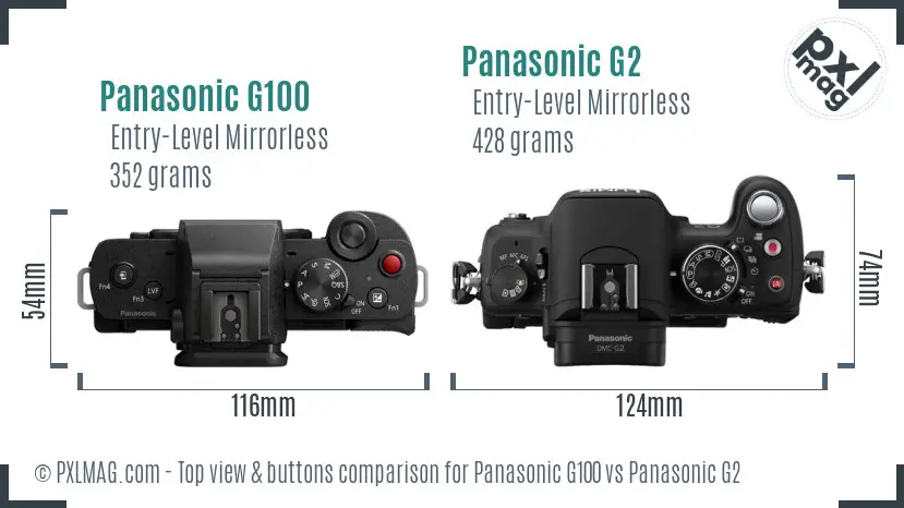Panasonic G100 vs Panasonic G2 top view buttons comparison