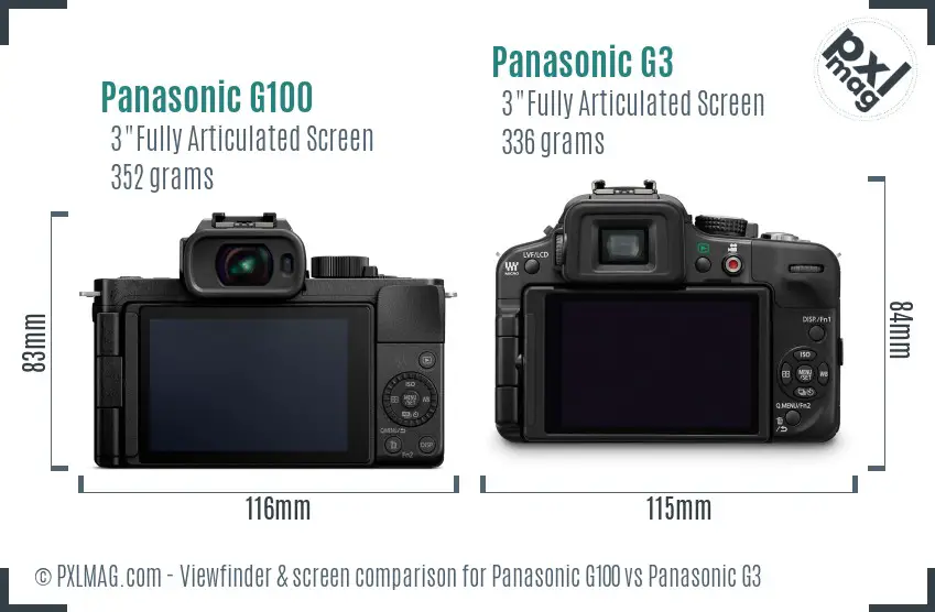 Panasonic G100 vs Panasonic G3 Screen and Viewfinder comparison
