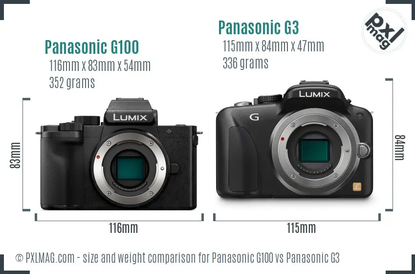 Panasonic G100 vs Panasonic G3 size comparison