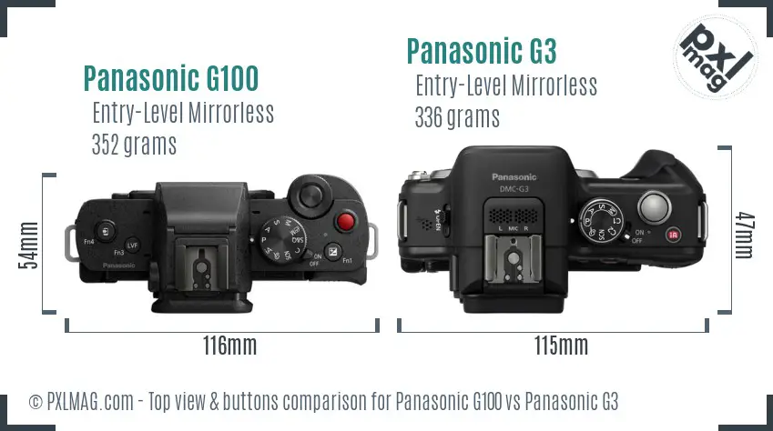 Panasonic G100 vs Panasonic G3 top view buttons comparison
