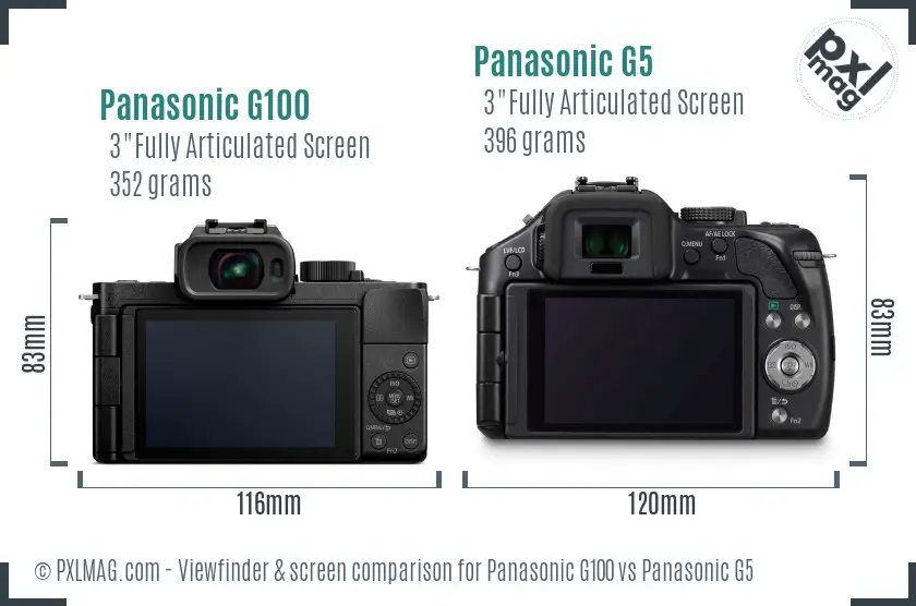Panasonic G100 vs Panasonic G5 Screen and Viewfinder comparison