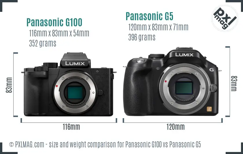Panasonic G100 vs Panasonic G5 size comparison