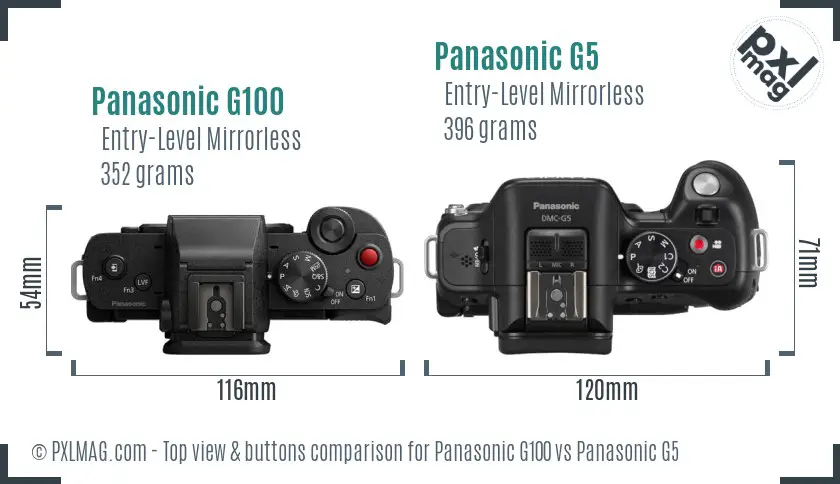 Panasonic G100 vs Panasonic G5 top view buttons comparison