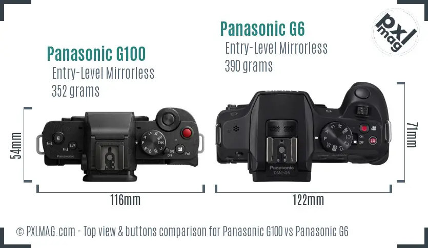 Panasonic G100 vs Panasonic G6 top view buttons comparison