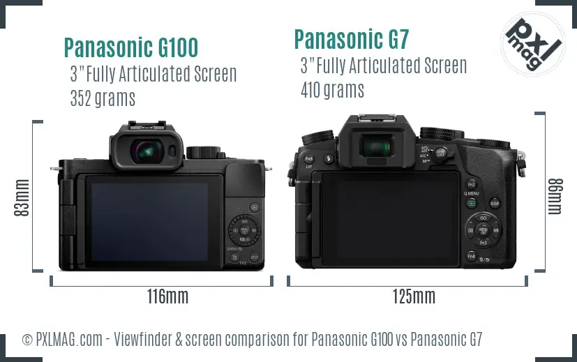 Panasonic G100 vs Panasonic G7 Screen and Viewfinder comparison