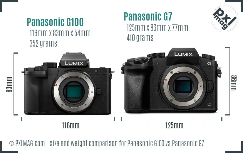 Panasonic G100 vs Panasonic G7 size comparison