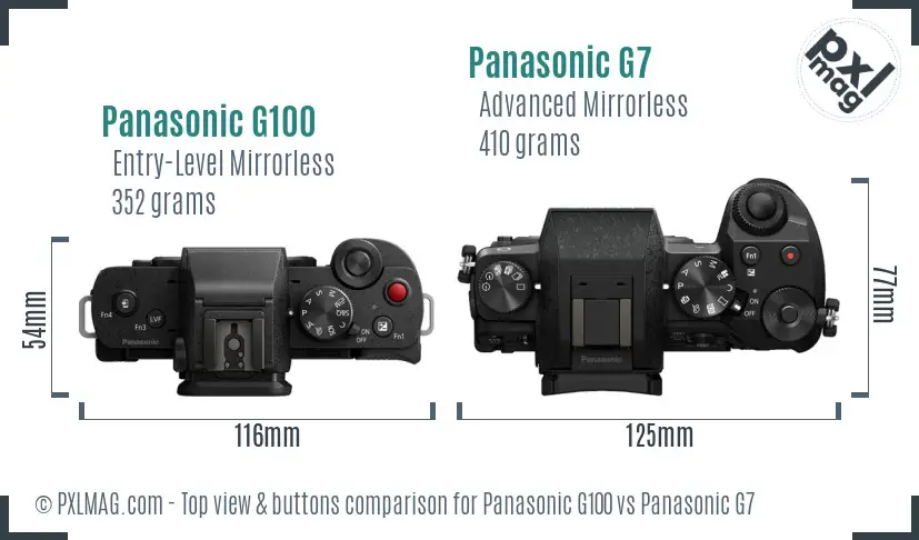 Panasonic G100 vs Panasonic G7 top view buttons comparison