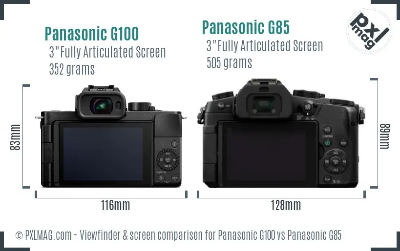 Panasonic G100 vs Panasonic G85 Screen and Viewfinder comparison