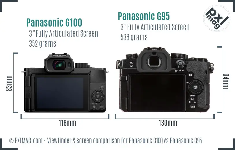 Panasonic G100 vs Panasonic G95 Screen and Viewfinder comparison