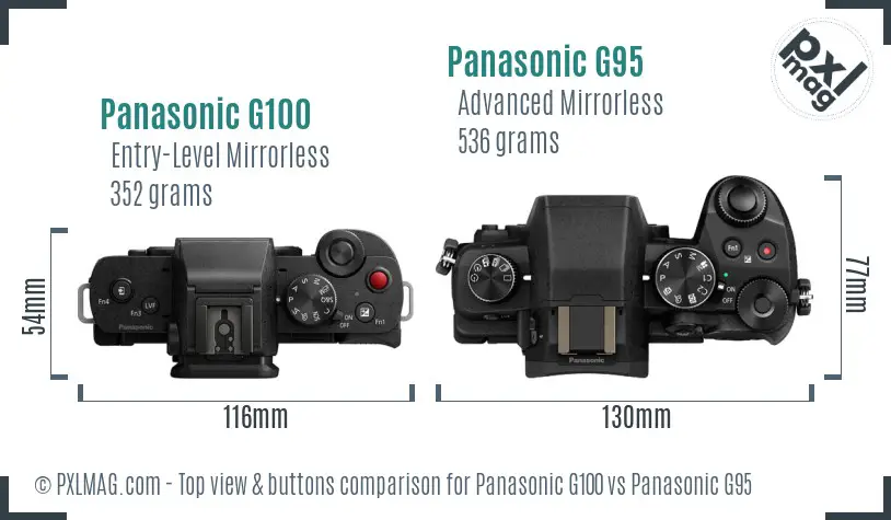 Panasonic G100 vs Panasonic G95 top view buttons comparison