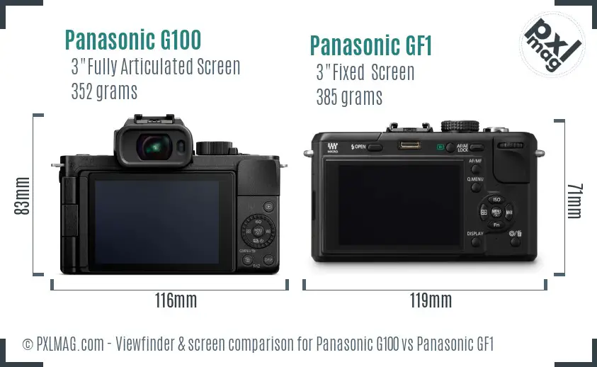 Panasonic G100 vs Panasonic GF1 Screen and Viewfinder comparison