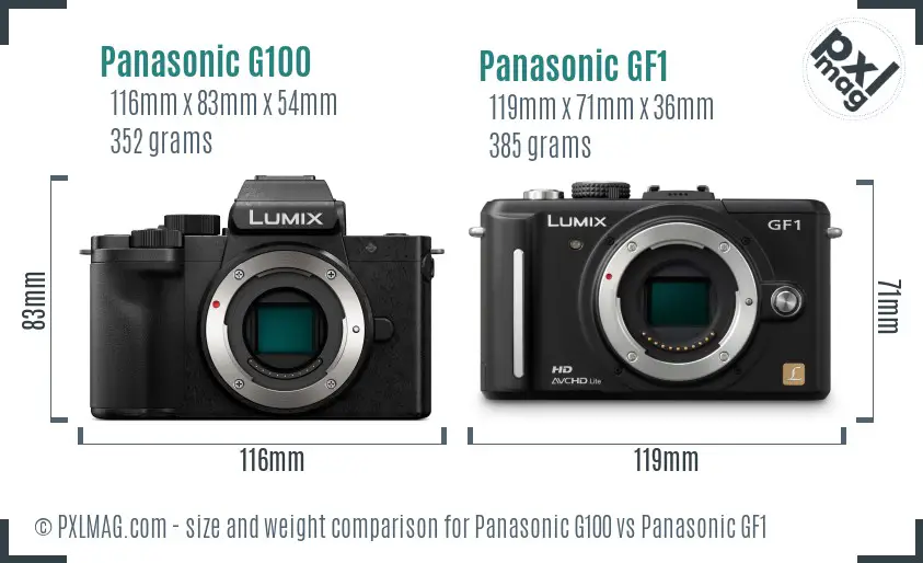 Panasonic G100 vs Panasonic GF1 size comparison
