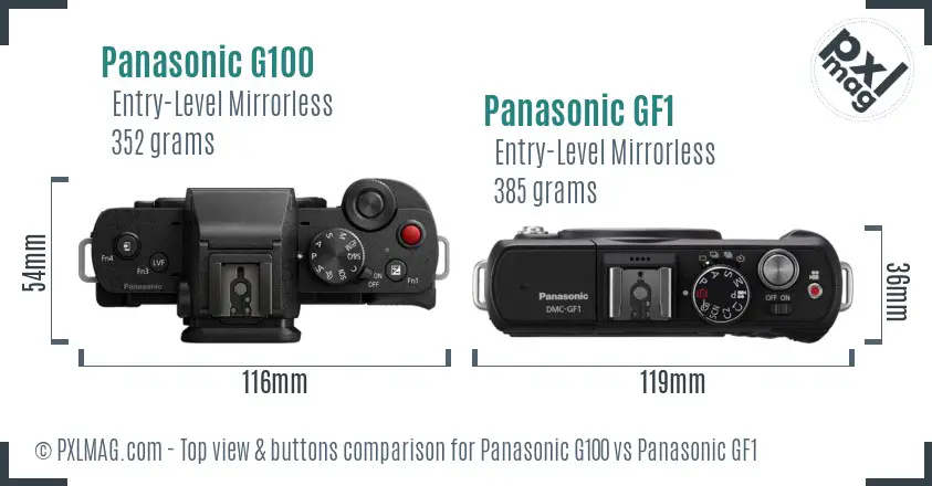 Panasonic G100 vs Panasonic GF1 top view buttons comparison