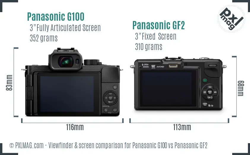 Panasonic G100 vs Panasonic GF2 Screen and Viewfinder comparison