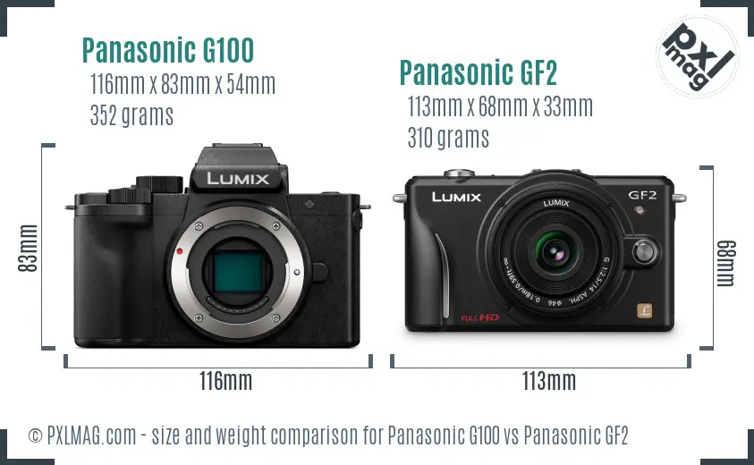 Panasonic G100 vs Panasonic GF2 size comparison