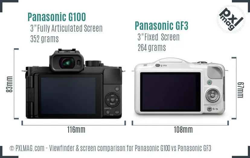 Panasonic G100 vs Panasonic GF3 Screen and Viewfinder comparison