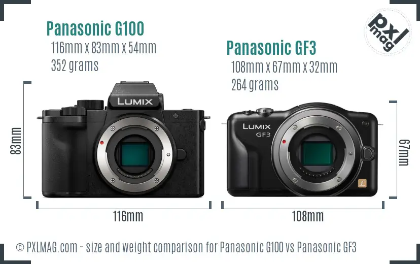 Panasonic G100 vs Panasonic GF3 size comparison