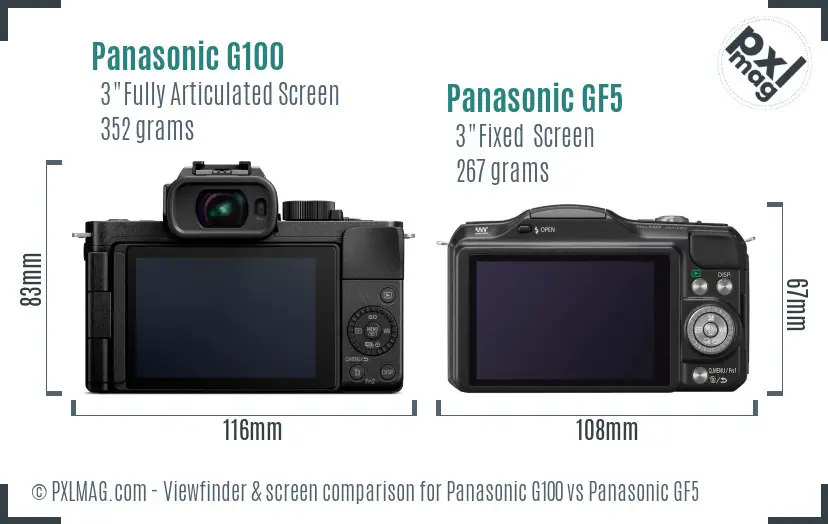 Panasonic G100 vs Panasonic GF5 Screen and Viewfinder comparison