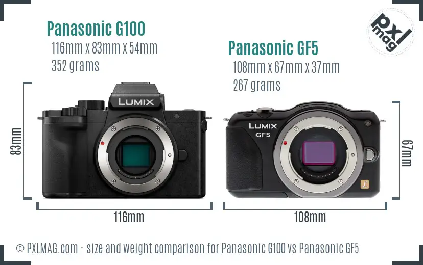 Panasonic G100 vs Panasonic GF5 size comparison