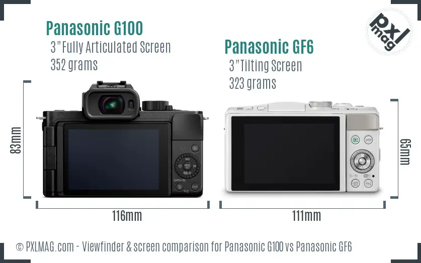 Panasonic G100 vs Panasonic GF6 Screen and Viewfinder comparison